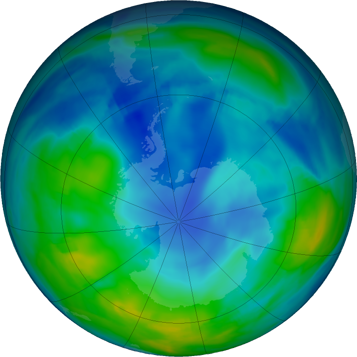 Antarctic ozone map for 30 May 2020